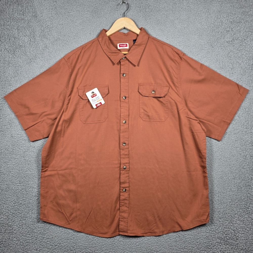Wrangler‎ Shirt Mens Size 2XL Peach Button Down Short Sleeve Cotton Twill Hiking